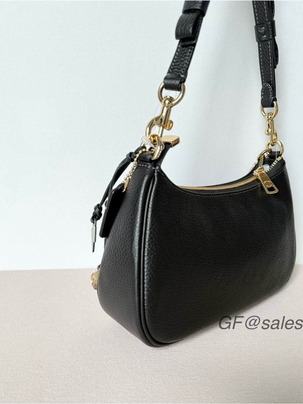 Coach Teri Shoulder Bag Black Pebble Leather Bow Charm Set CDY93 NWT - Picture 4 of 15